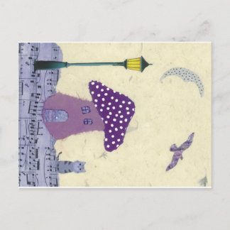 Carte postale avec champignon, Lampe Post, Chat