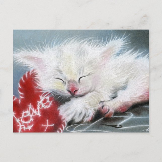 Carte postale avec coeur de chaton blanc Love (Devant)