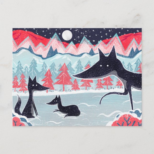 Carte postale avec de mignons renards noirs (Devant)