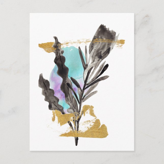 Carte postale avec fleur Protea et élément or (Devant)