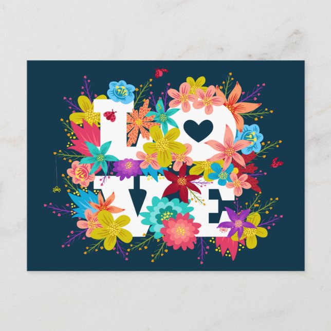 Carte postale avec fleurs et coccinelles (Devant)