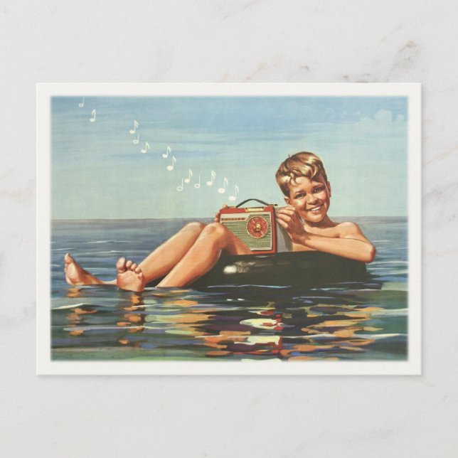 Carte postale avec Garçon Vintage sur l'océan (Devant)