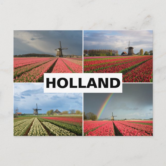Carte postale avec Holland dans collage de moulin  (Devant)