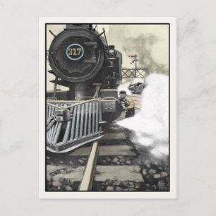 Carte postale avec illustration ferroviaire Vintag