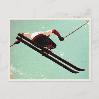 Carte postale avec imprimé de cloche de ski Vintag
