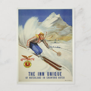 Carte postale avec imprimé de ski Vintage
