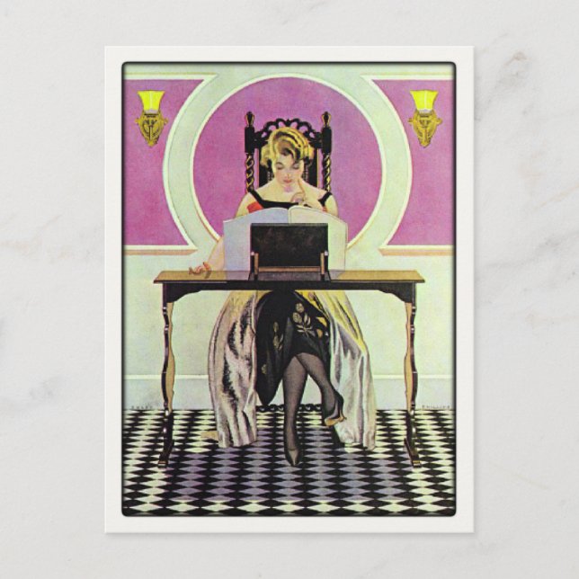Carte postale avec lecture féminine Vintage (Devant)