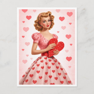Carte postale avec motif rétro de cœur rose d'amou
