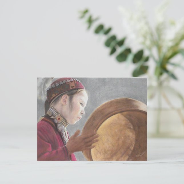 Carte postale avec pastel de la fille afghane (Debout devant)