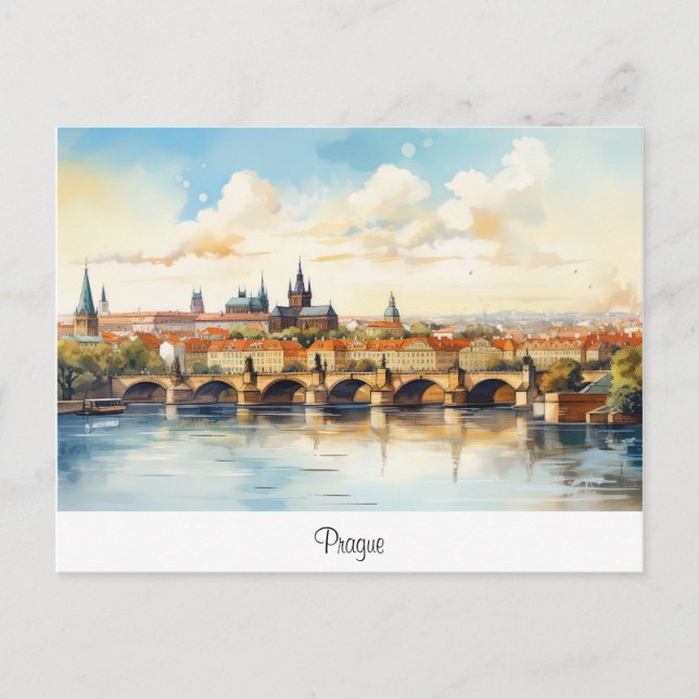 Carte postale avec Prague, paysage peint. (Devant)