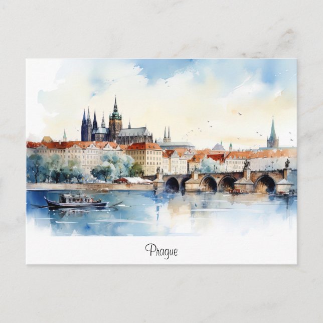 Carte postale avec Prague, paysage peint. (Devant)