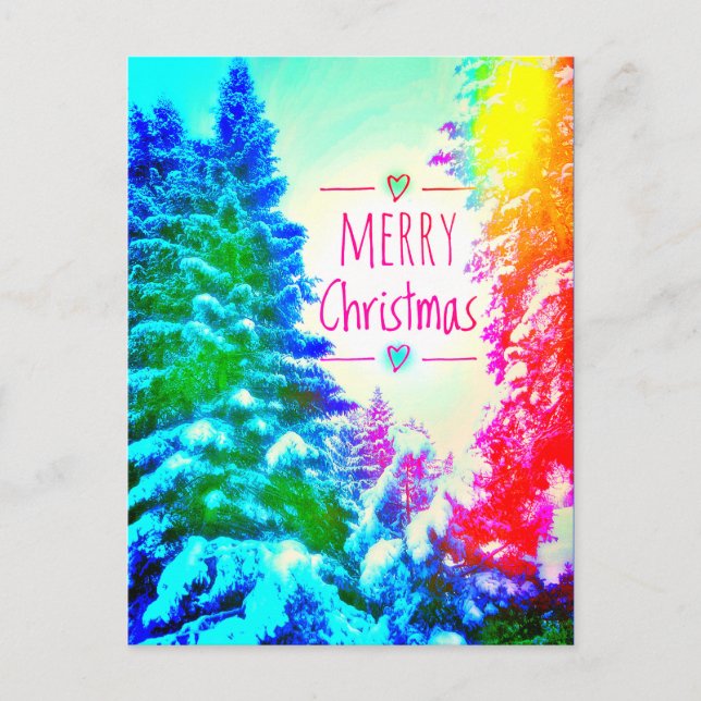 CARTE POSTALE AVEC SAPINS DE NOËL ARC-EN-CIEL (Devant)