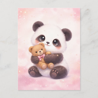 Carte postale avec un bébé panda mignon qui enlace