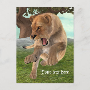 Carte Postale Aventure artistique de lionne féroce dans la jungl