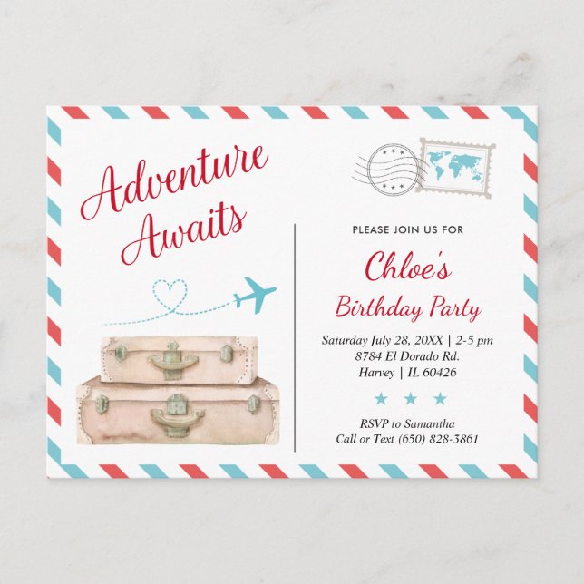 Carte Postale Aventure Attend Fille Voyageuse Anniversaire (Devant)