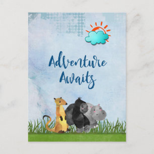 Carte Postale Aventure Await - Gorilla Hippo et Meerkat