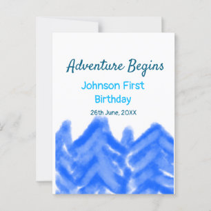 Carte Postale Aventure bleu aquatique commence 1er anniversaire