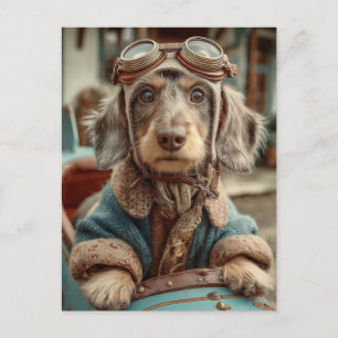 Carte Postale Aventure canine de l'aviateur vintage
