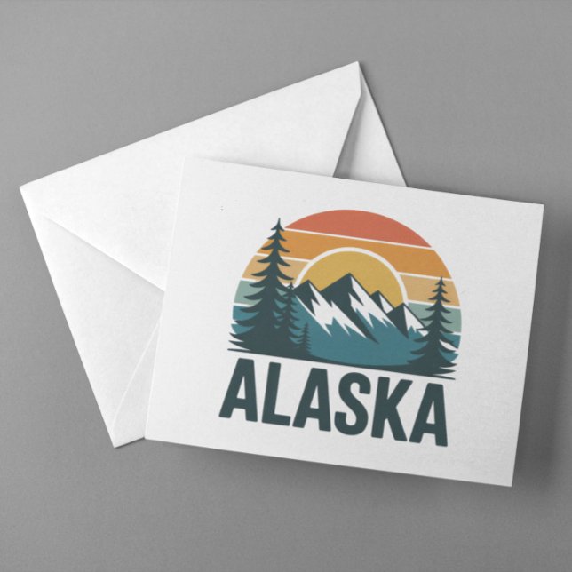 Carte Postale Aventure coucher de soleil rétro en Alaska  (Retro Alaska Sunset Adventure Postcard)