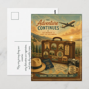 Carte Postale Aventure de retraite avec valise de voyage vintage