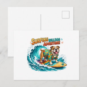 Carte Postale Aventure de surf rétro Bulldog - Plage vintage