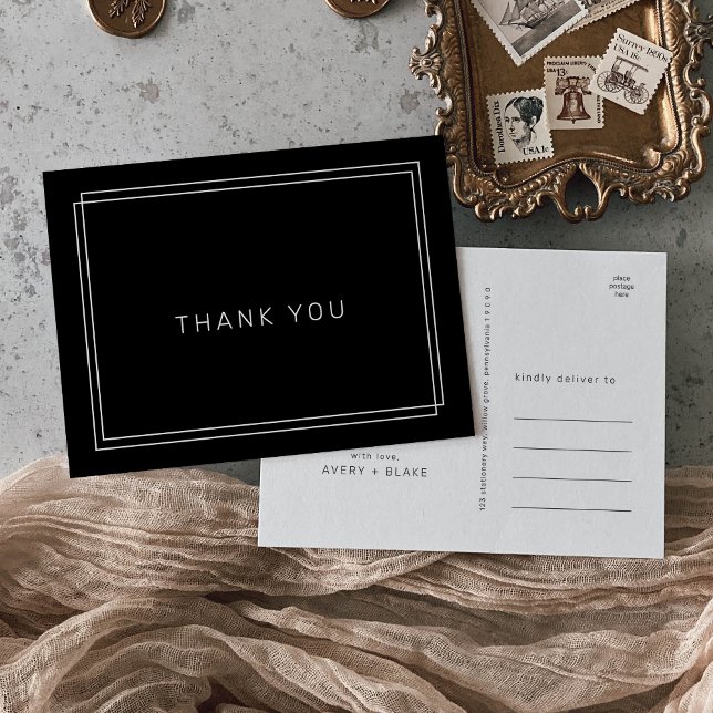 Carte Postale AVERT moderne Mariage noir foncé Merci (AVERY Modern Dark Black Wedding Thank You Postcard)