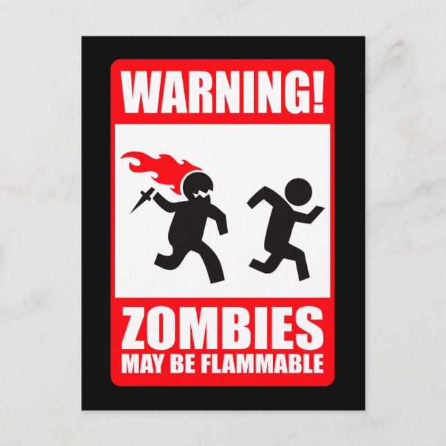 Carte Postale AVERTISSEMENT : Les zombies sont inflammables (Devant)