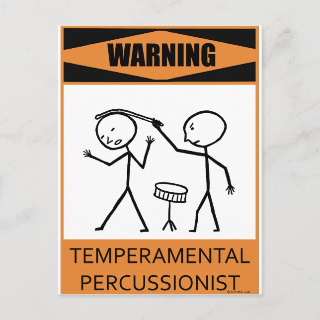 Carte Postale Avertissement Percussionniste Temperamental (Devant)