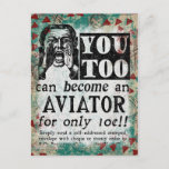 Carte Postale Aviateur - Funny Vintage Retro<br><div class="desc">Publicité vintage Aviator en turquoise,  aqua,  rouge et noir. Arty,  drôle,  coloré et amusant,  il fait un grand cadeau et apportera sûrement des sourires et des rires au destinataire.</div>