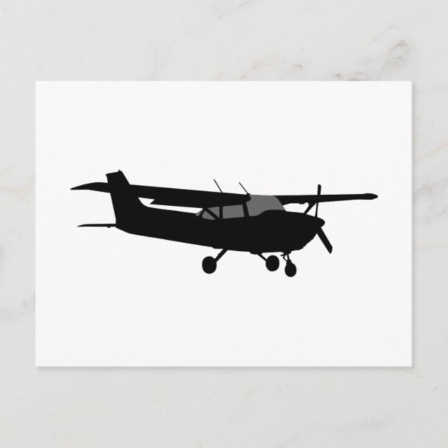 Carte Postale Avion classique Cessna noir Silhouette volante (Devant)