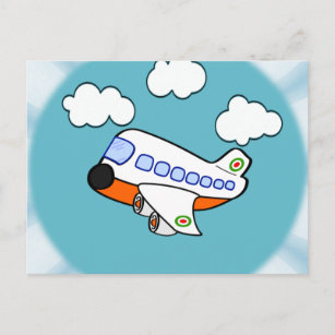 Carte Postale Avion de bande dessinée en nuages avec le rayon de