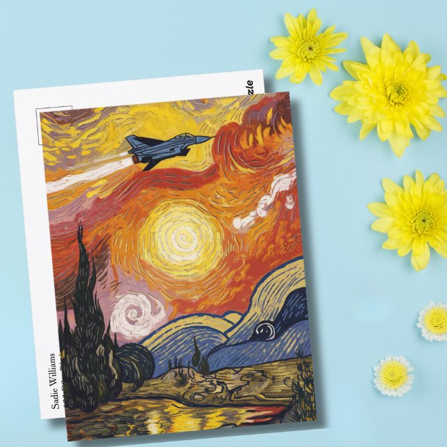 Carte Postale Avion de chasse à réaction Van Gogh Aviation Anniv (Créateur téléchargé)