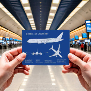 Carte Postale Avion de ligne 787 - Plan de dessin de blueprint d