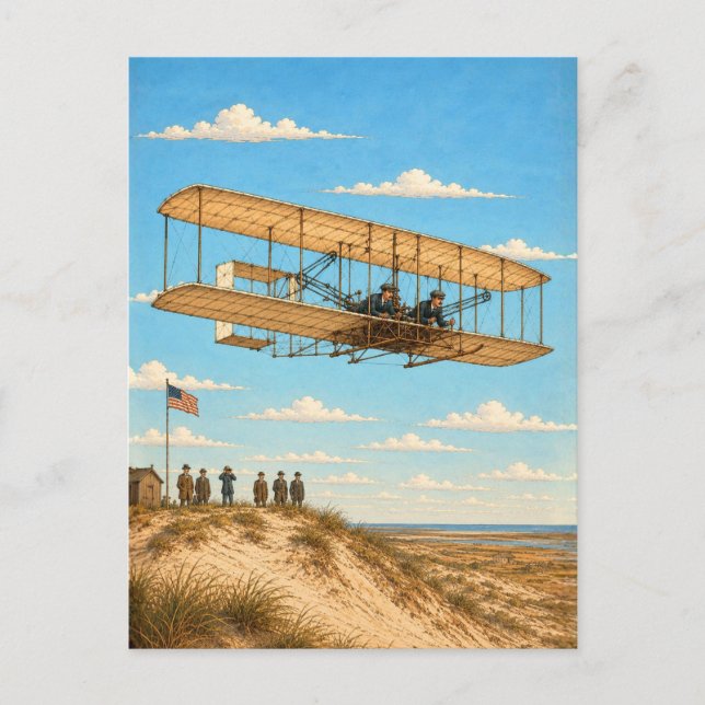 Carte Postale Avion des frères Wright au-dessus de Kitty Hawk (Devant)