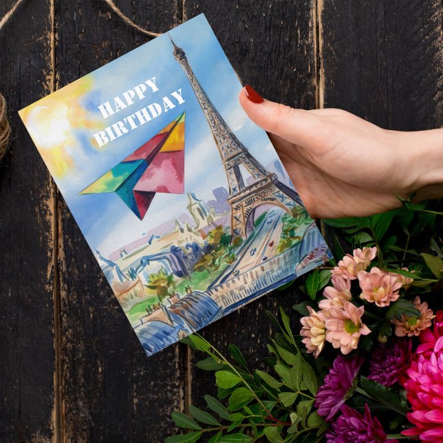 Carte Postale Avion en Papier Volant à Paris, Couleurs Vives, Aq (Créateur téléchargé)