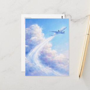 Carte Postale Avion en vol - Style de peinture pastel