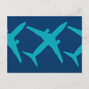 Carte Postale Avion graphique en bleu aqua