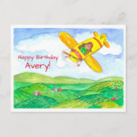 Avion Jaune Joyeux Anniversaire Nom personnalisé
