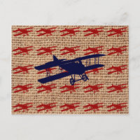 Avion propulseur de biplane vintage sur Burlap Imp