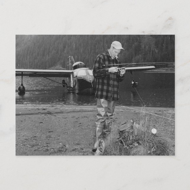 Carte Postale Avion vintage Fly Fishing Lake (Devant)
