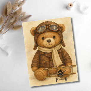 Carte Postale Avion vintage mou Teddy Bear Avion