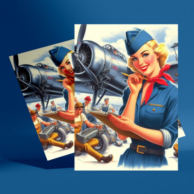 Carte Postale Avion vintage pin-up (Créateur téléchargé)