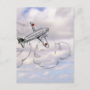 Carte Postale Avion vintage volant   Nuages de dessin d'aviation