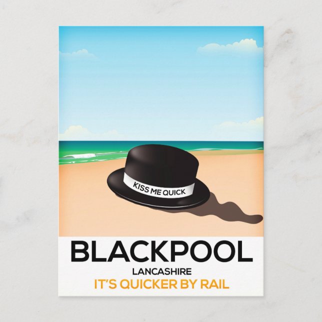 Carte Postale Avis de train de voyage casquette Blackpool "baise (Devant)