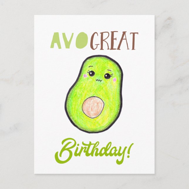 Carte Postale Avo grand anniversaire kawaii à la main avocat mig (Devant)