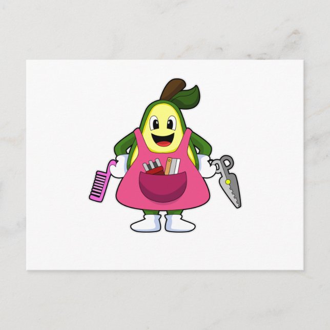 Carte Postale Avocado as Hairdresser with Scissors & Comb (Devant)
