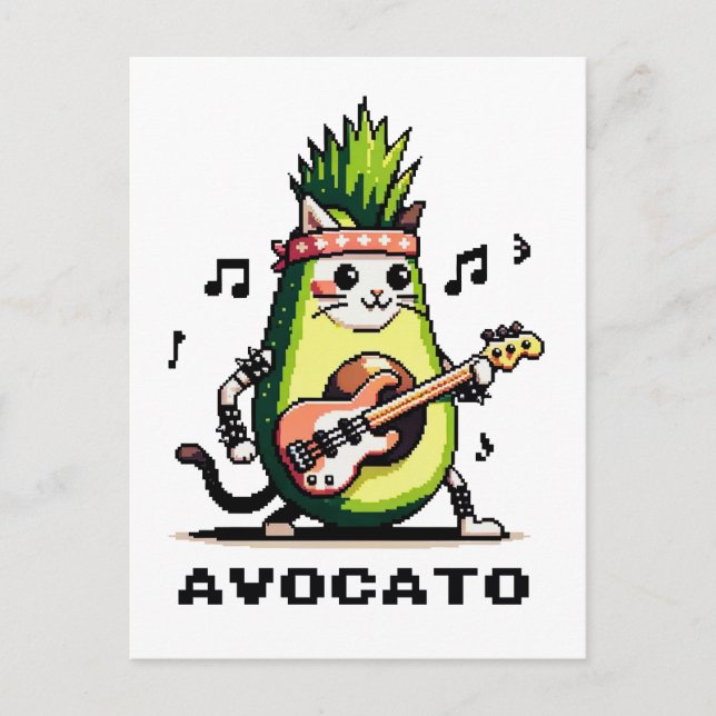 Carte Postale Avocato Bhelp - Punk Cat Avocado Pixel Art (Devant)