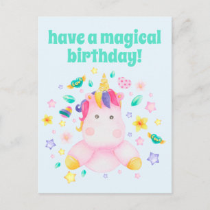 Carte Postale Avoir un Anniversaire Magique, Cute Kids Unicorn