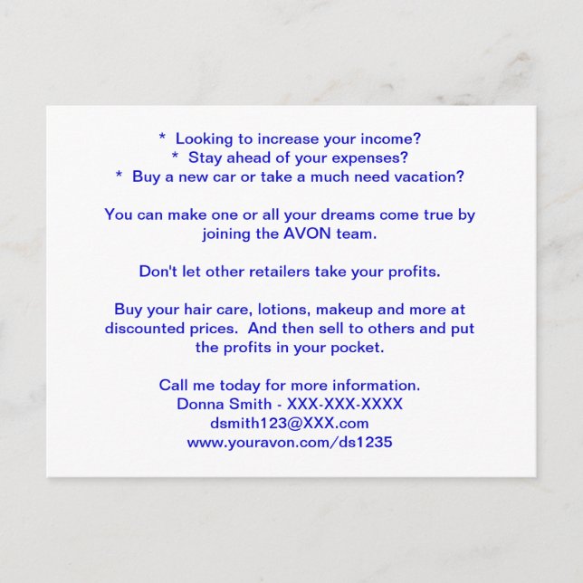 Carte Postale AVON Recruiting Post Card (Devant)