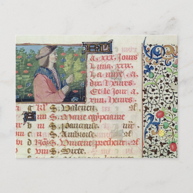 Carte Postale Avril : cueillette de fleurs (Devant)